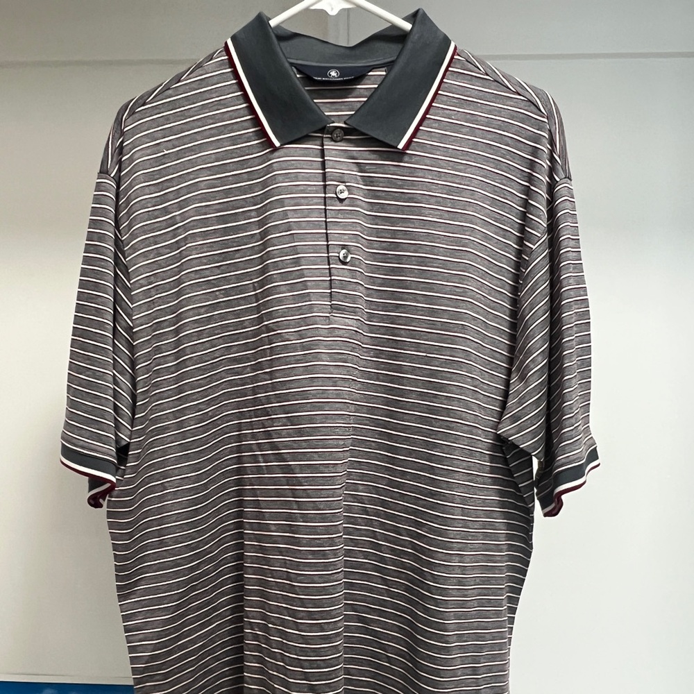Hart Schaffner Marx Gray Striped Polo Shirt